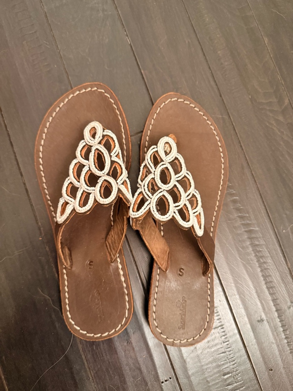 Brown Leather Beaded Women’s Sandals